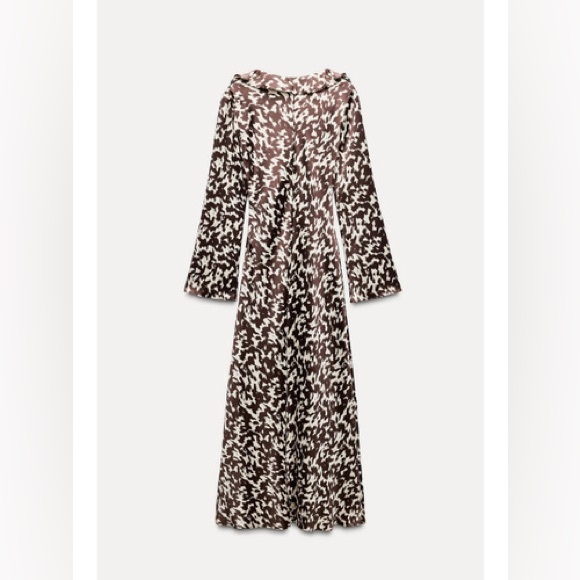 ZARA ~ Printed Satin Effect Midi Dress with Ruffles - Picture 11 of 12